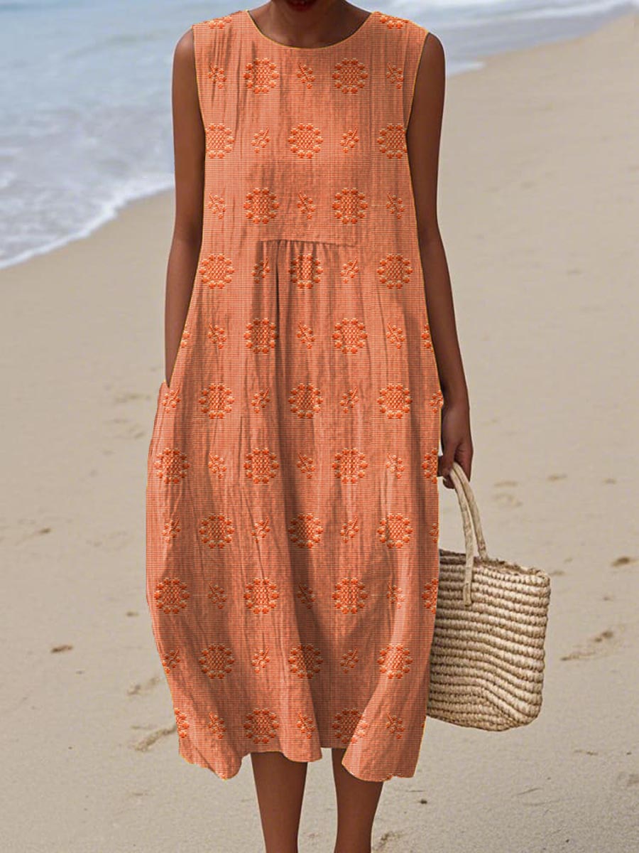 Elegant Sleeveless Cotton Pocket Dress