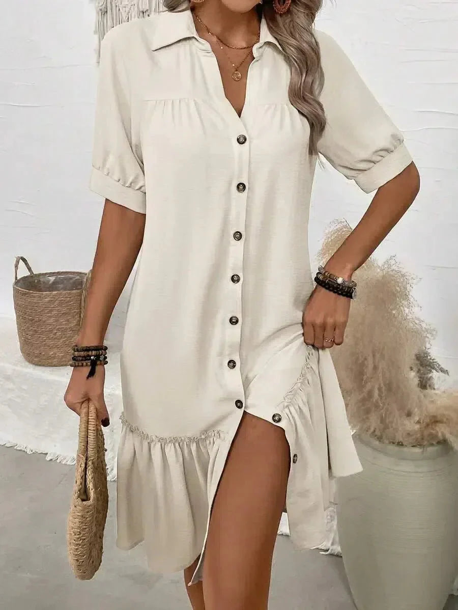 Aliyah – Button-Down Ruffle Hem Dress