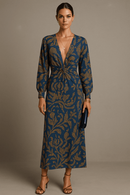 V-Neck Midi Dress