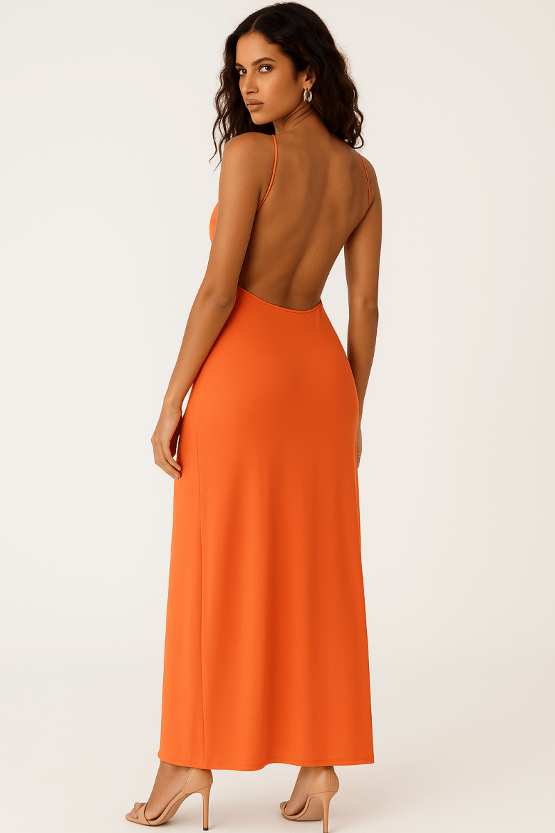 Halter Maxi Dress with Metal Chain Neck
