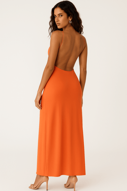 Halter Maxi Dress with Metal Chain Neck
