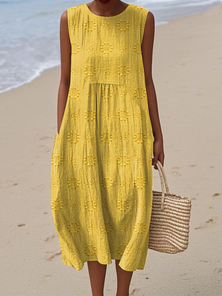 Elegant Sleeveless Cotton Pocket Dress