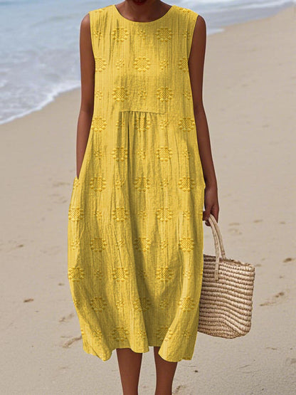 Elegant Sleeveless Cotton Pocket Dress