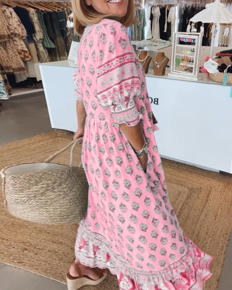 ✦ Calestra™ | Azure Breeze Boho Maxi Dress