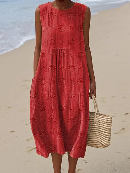 Elegant Sleeveless Cotton Pocket Dress