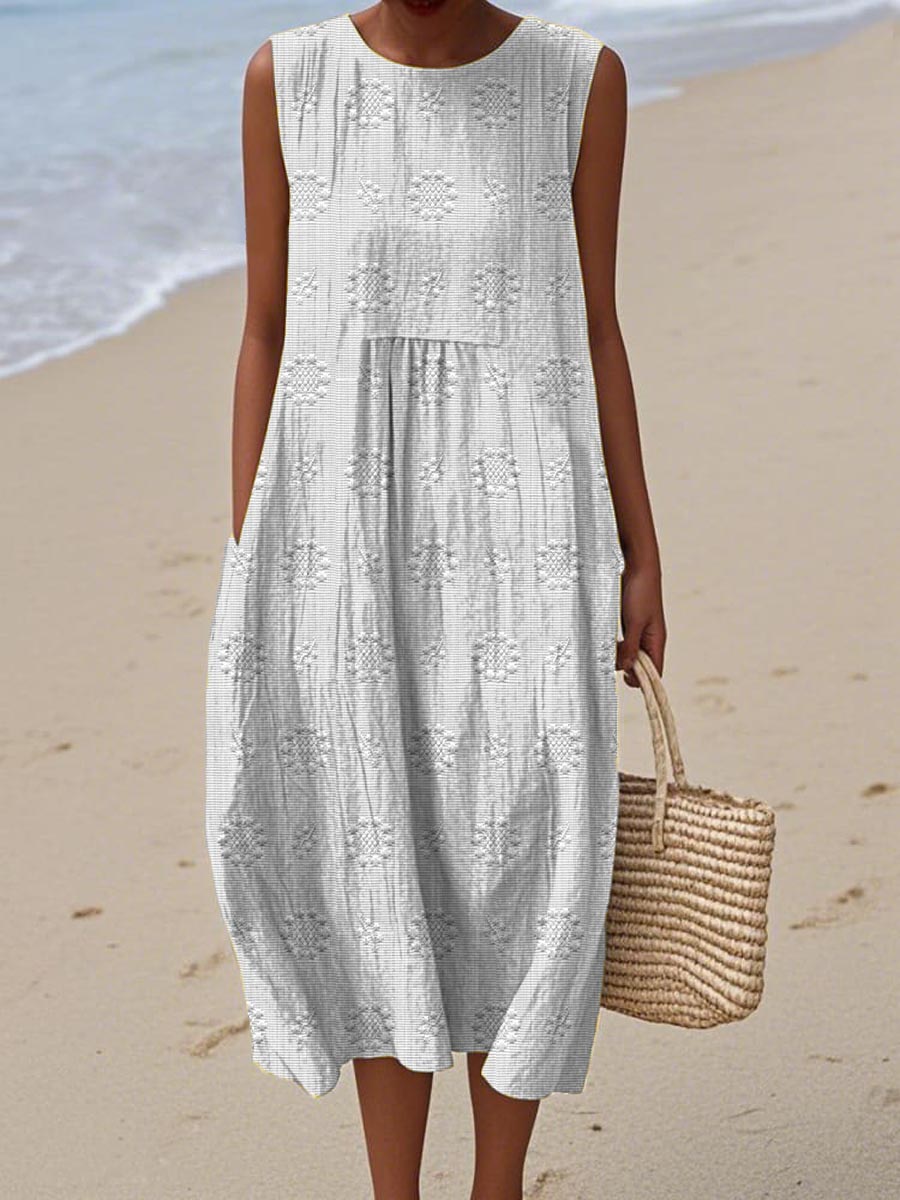 Elegant Sleeveless Cotton Pocket Dress