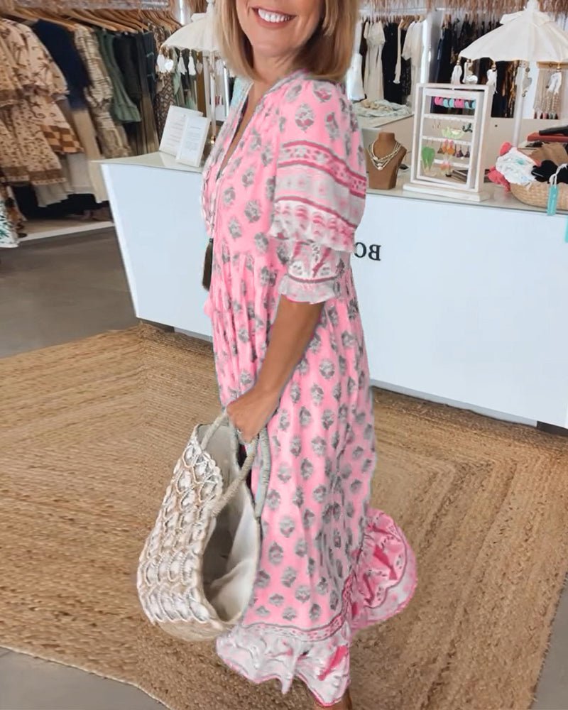 ✦ Calestra™ | Azure Breeze Boho Maxi Dress