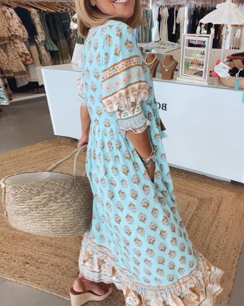 ✦ Calestra™ | Azure Breeze Boho Maxi Dress