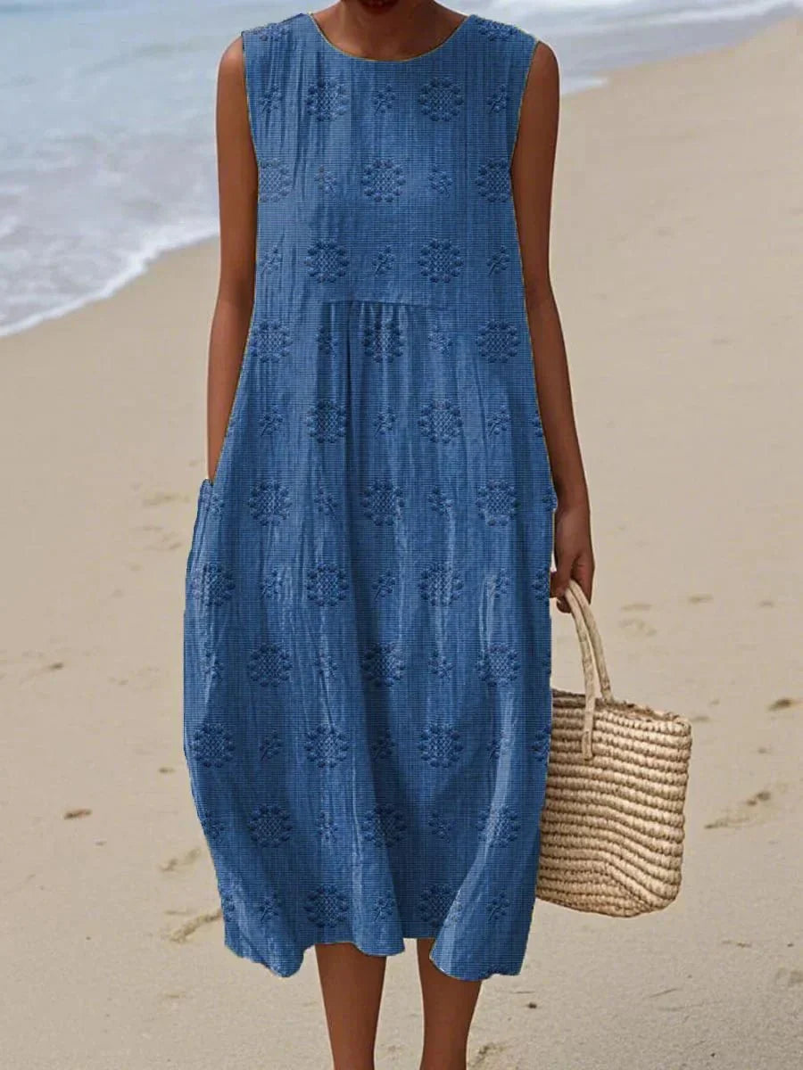 Elegant Sleeveless Cotton Pocket Dress
