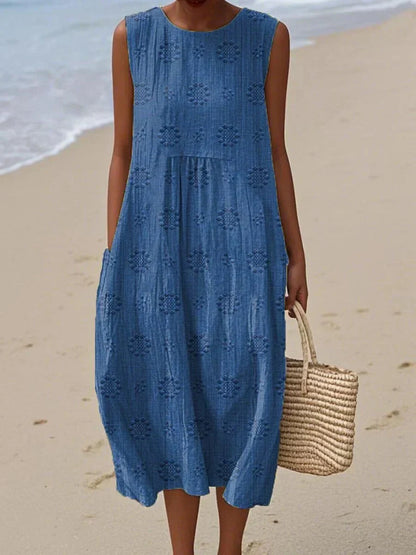 Elegant Sleeveless Cotton Pocket Dress