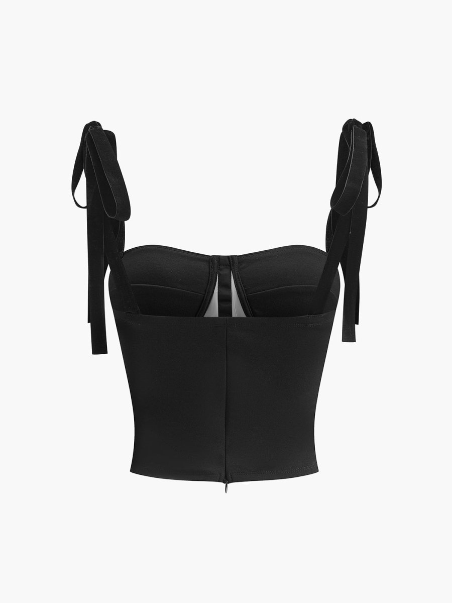 Semi-Sheer Tied Mesh Cami Crop Top