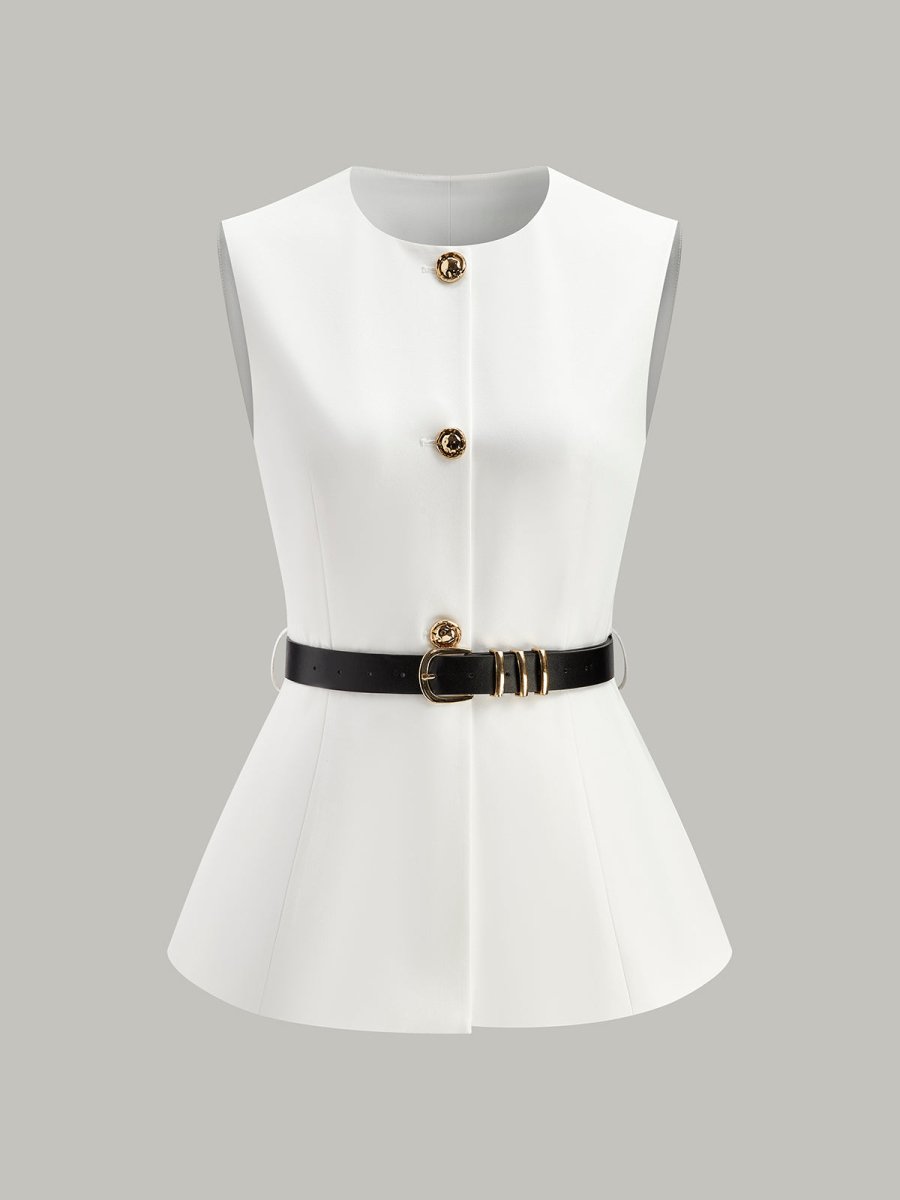 Button Detail Pockets Top With Belt
