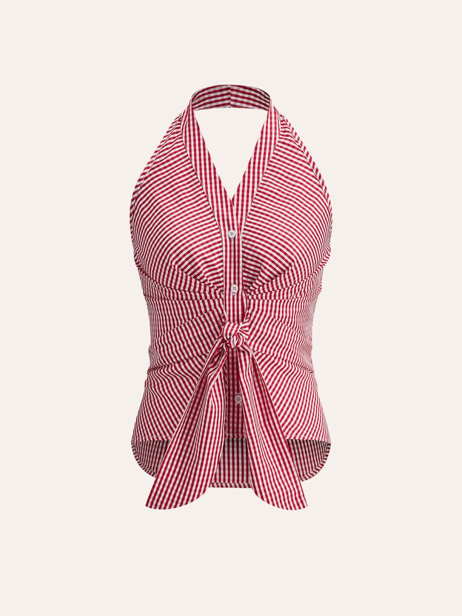 Striped Halter Tie Top