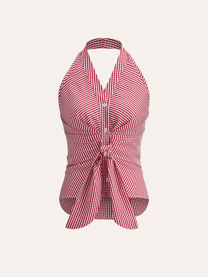 Striped Halter Tie Top
