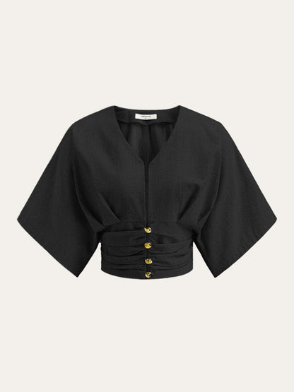 Cotton & Linen Kimono Sleeve Button Top