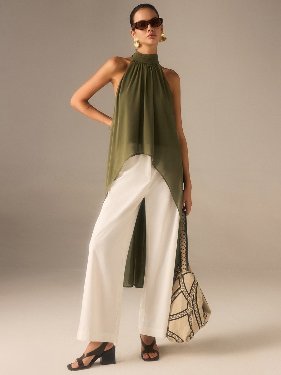 Halter-Neck Chiffon Long Top