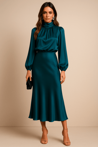 Satin High Waist Midi Dress