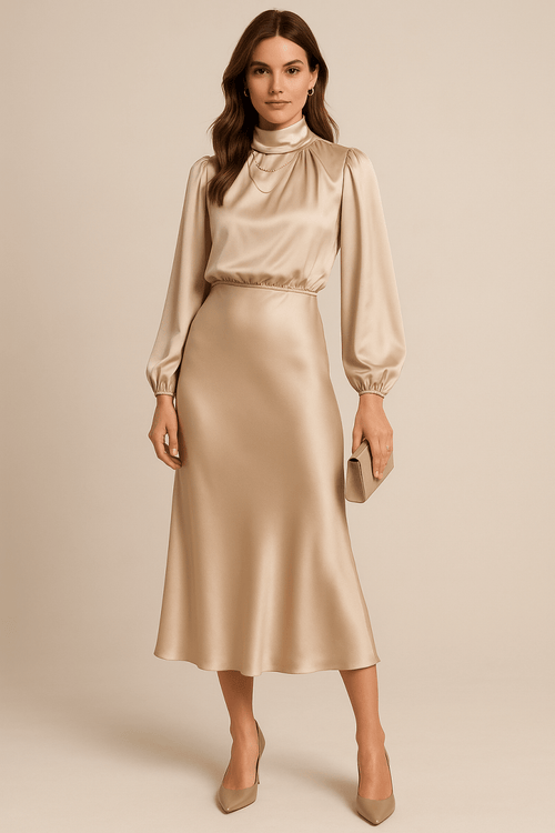 Satin High Waist Midi Dress