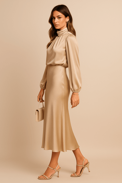 Satin High Waist Midi Dress