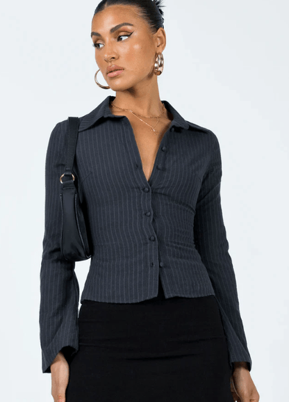 ✦ Elise Flared Pinstripe Blouse
