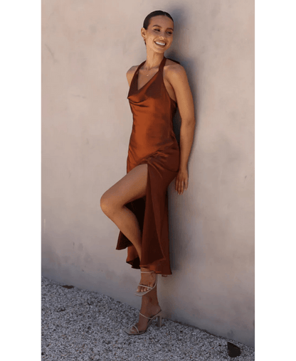Noir Allure | Satin Halter Slip Dress