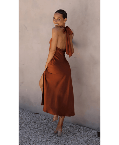 Noir Allure | Satin Halter Slip Dress