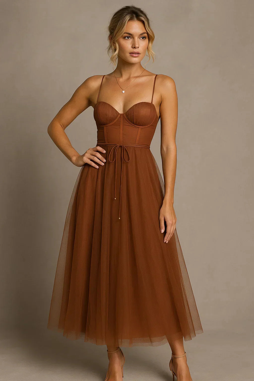 Corset Chiffon Midi Gown