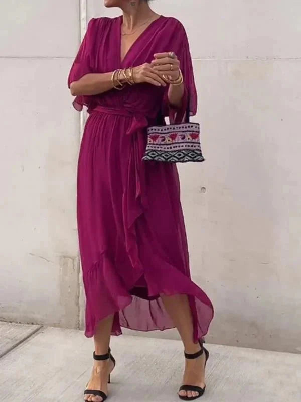Gretchen - Tie Waist V-Neck Dress