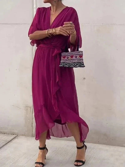 Gretchen - Tie Waist V-Neck Dress