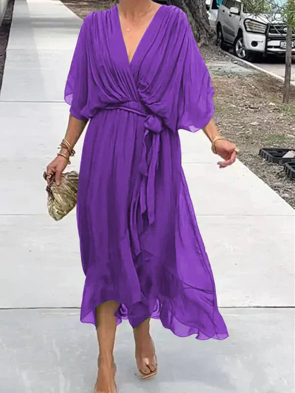 Gretchen - Tie Waist V-Neck Dress