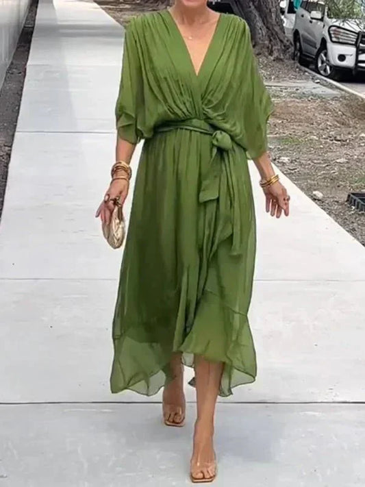 Gretchen - Tie Waist V-Neck Dress