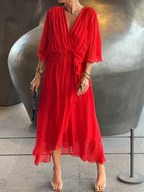 Gretchen - Tie Waist V-Neck Dress